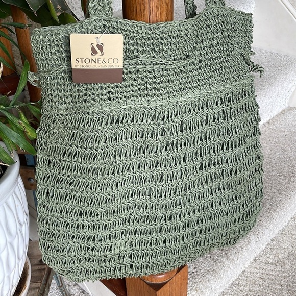 NWT Stone & Co Stone Mountain Green Crochet Tote Bag - Picture 3 of 8